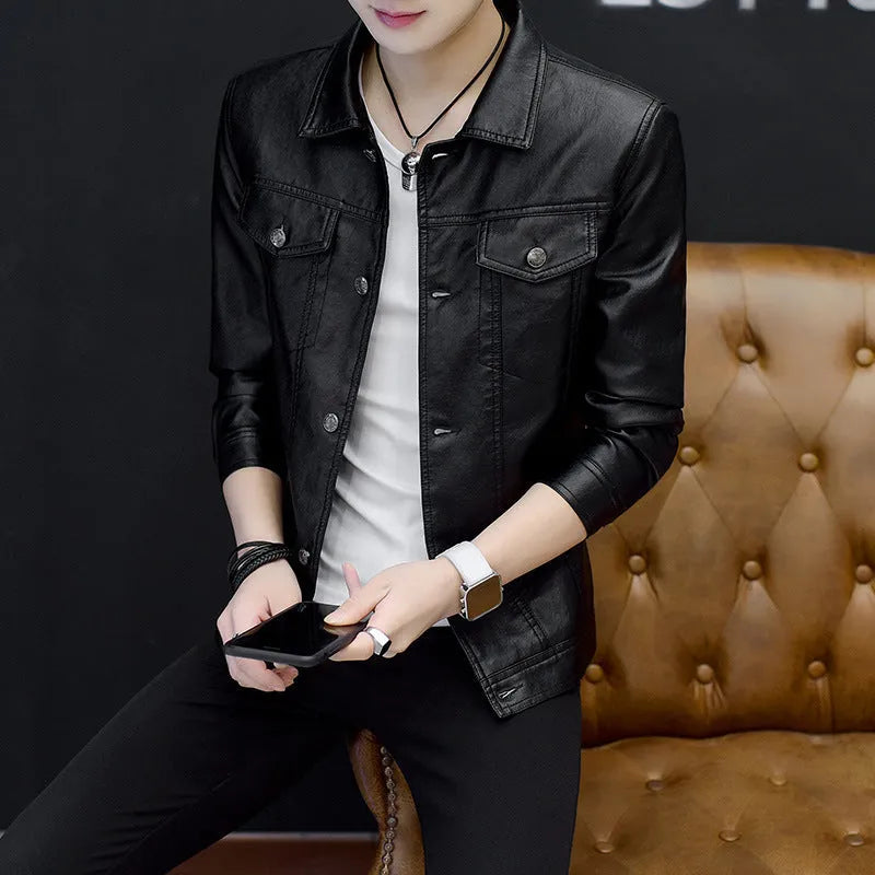 Men's motorcycle leather jacket in black, biker and coat shape, sizes L to 4XL