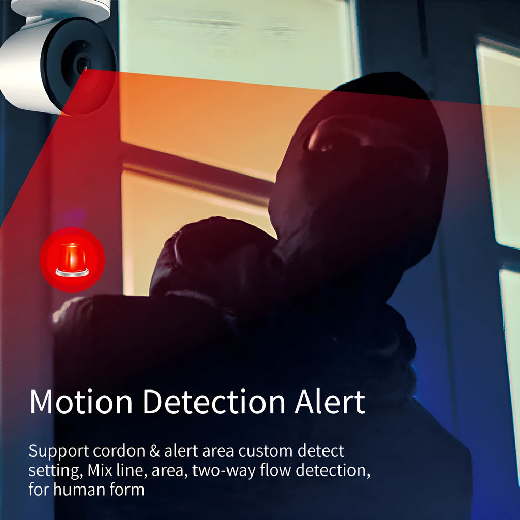 Indoor smart WiFi security camera with pan-tilt mechanism showing measurement scale