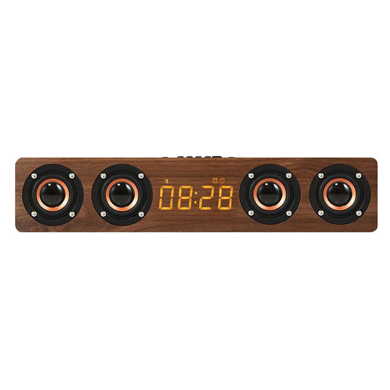 Sound Blaster long bar wooden four-speaker Bluetooth speaker in brown woodgrain finish with USB port and 380mm length