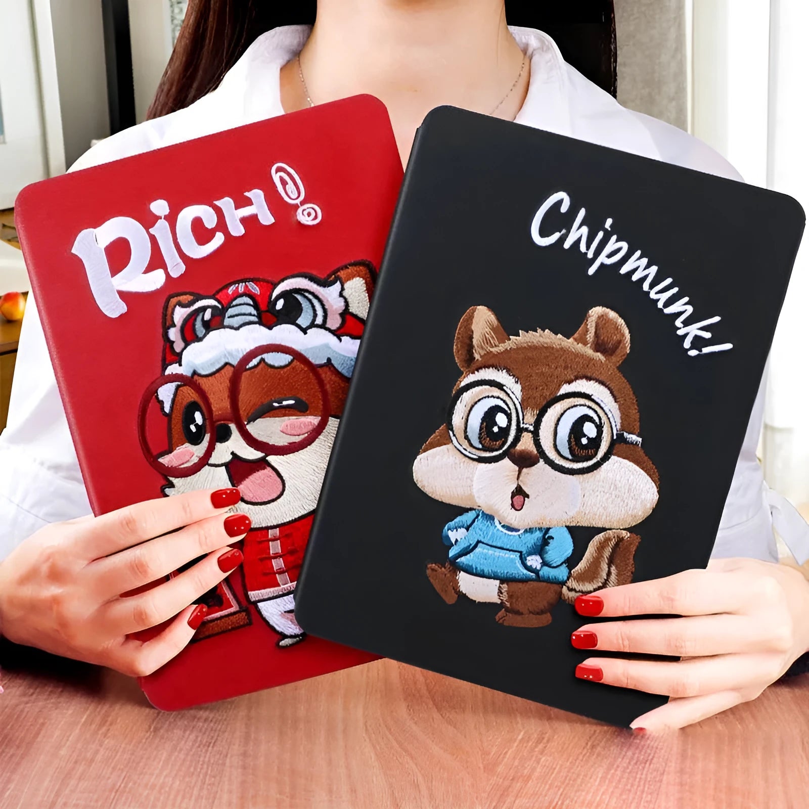 Cartoon design imitation leather protective sleeve for 10.2-inch and 9.7-inch iPad models