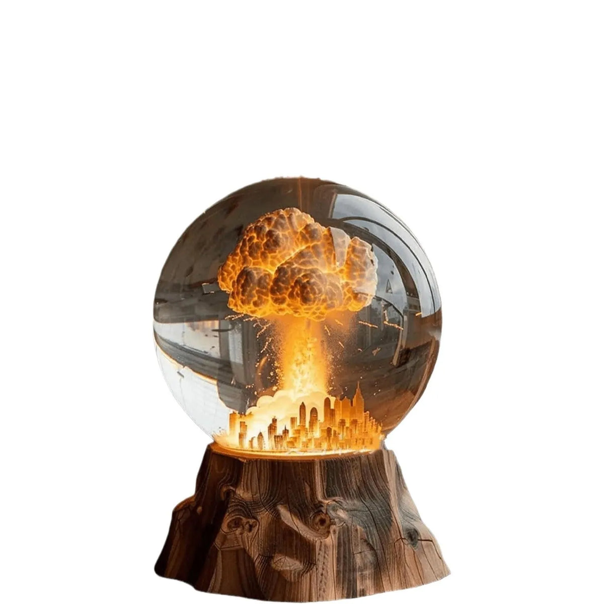 Atomic bomb explosion lamp with 3D mushroom cloud shape, 15 x 8cm hand-painted resin LED night light on a desk