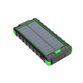 Solar wireless power bank, 20000 mAh, PD fast charging, alloy shell, 138 x 76 x 19 mm, in black, blue, green, or yellow.