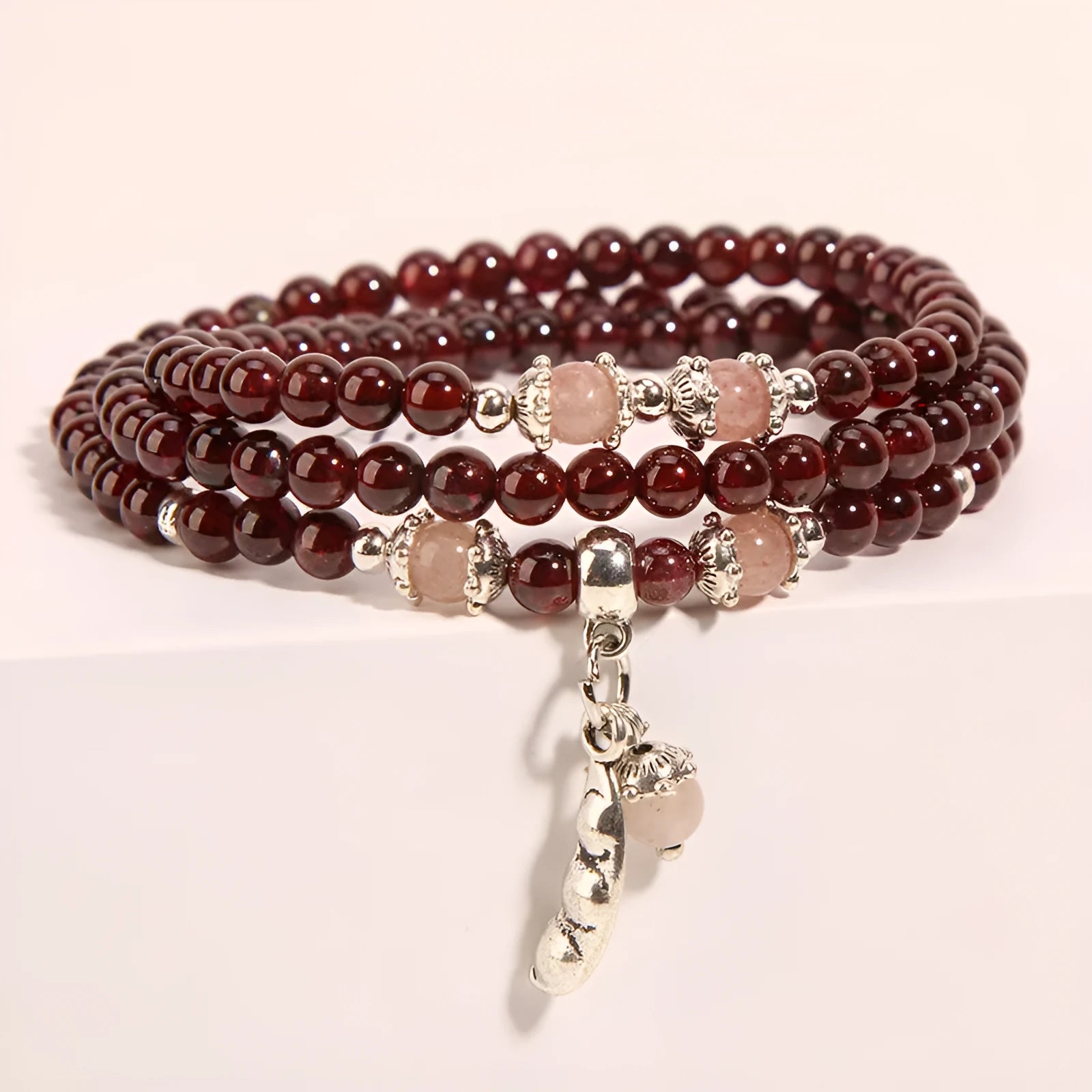 Wine red garnet crystal flower bracelet with bohemian ethnic styling for women