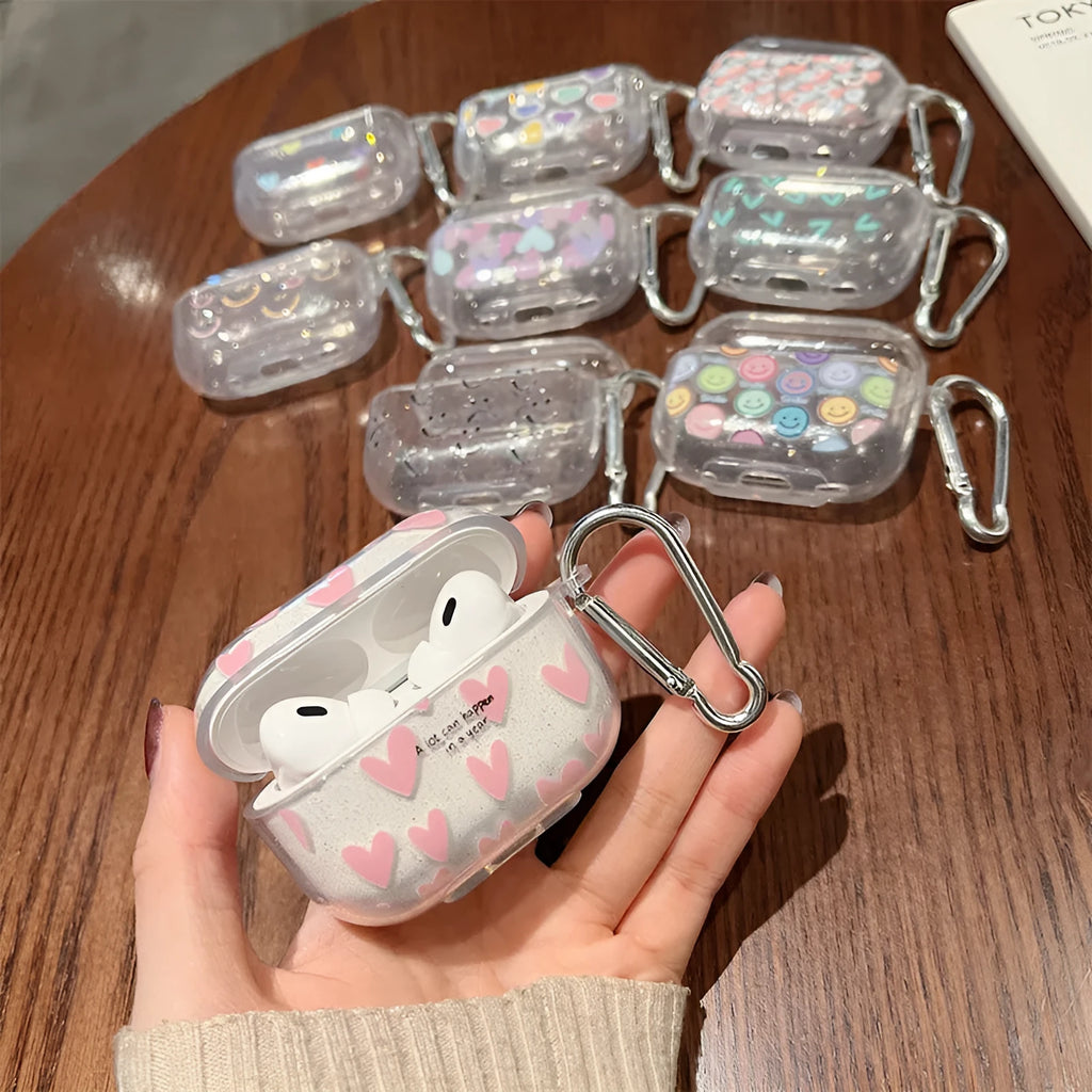 Sparkling pink love TPU headset cover for AirPods 1 2 3 Pro Pro 2 clamshell protective case