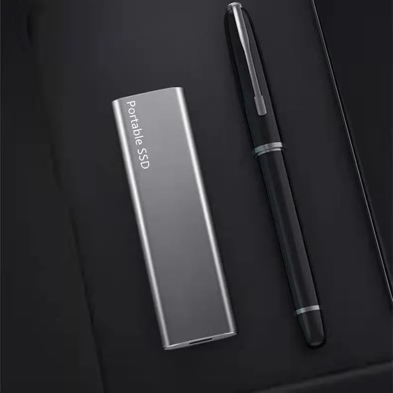Ultra-thin metal mobile SSD expansion hard drive in red, black, blue, and silver colour options.