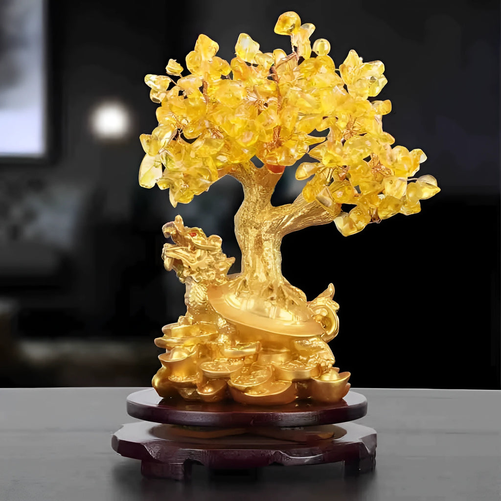 Resin citrine turtle money tree ornament measuring 18×11×23 cm with Chinese design