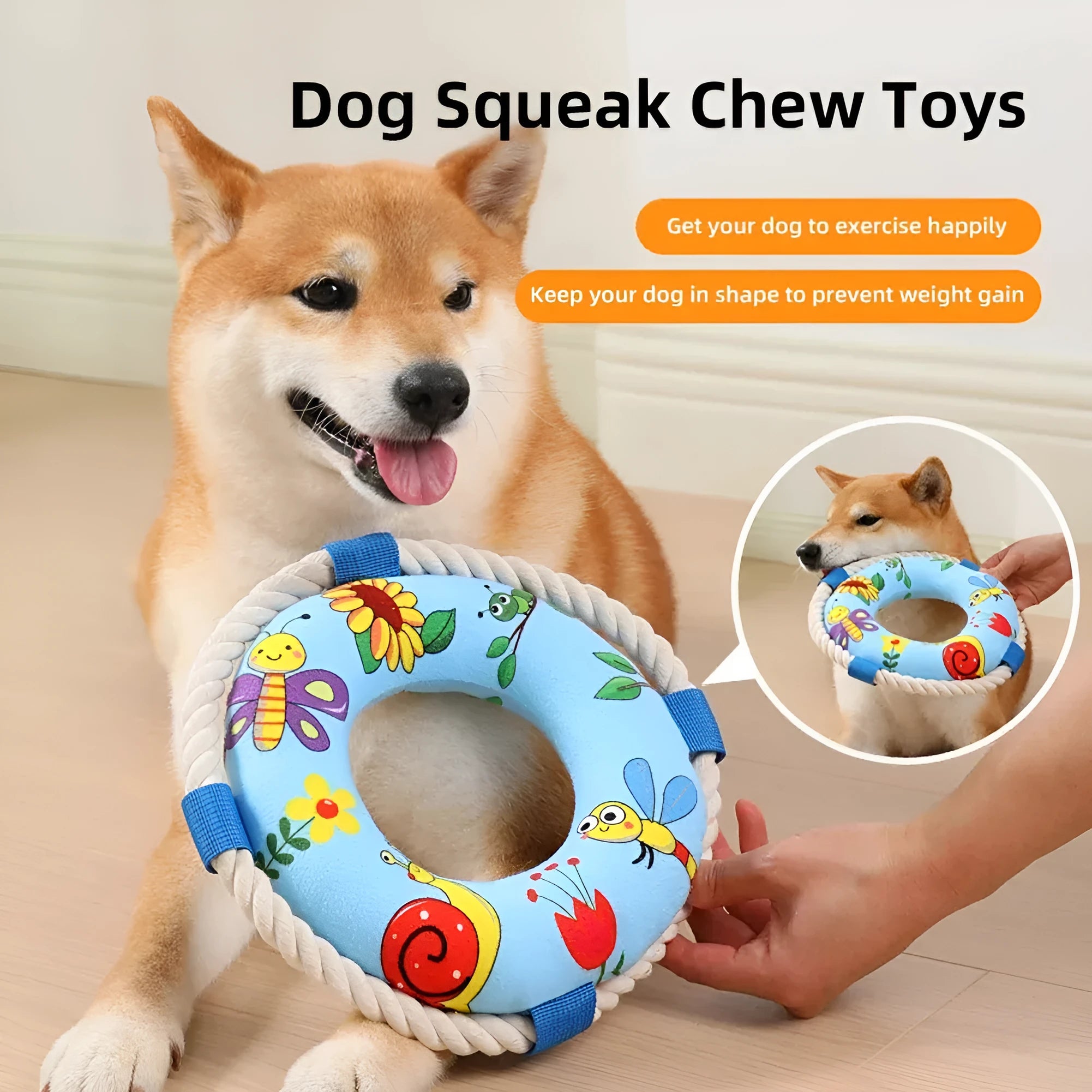 Yellow fish design floating dog pull ring squeaky toy measuring 25cm for chew and fetch games