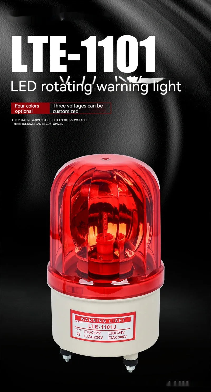 LTE-1101J industrial rotating warning light in red, yellow, or green with optional audible alarm