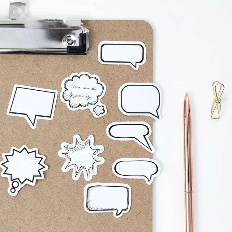 Box containing 45 black and white bubble design stickers for DIY decoration.