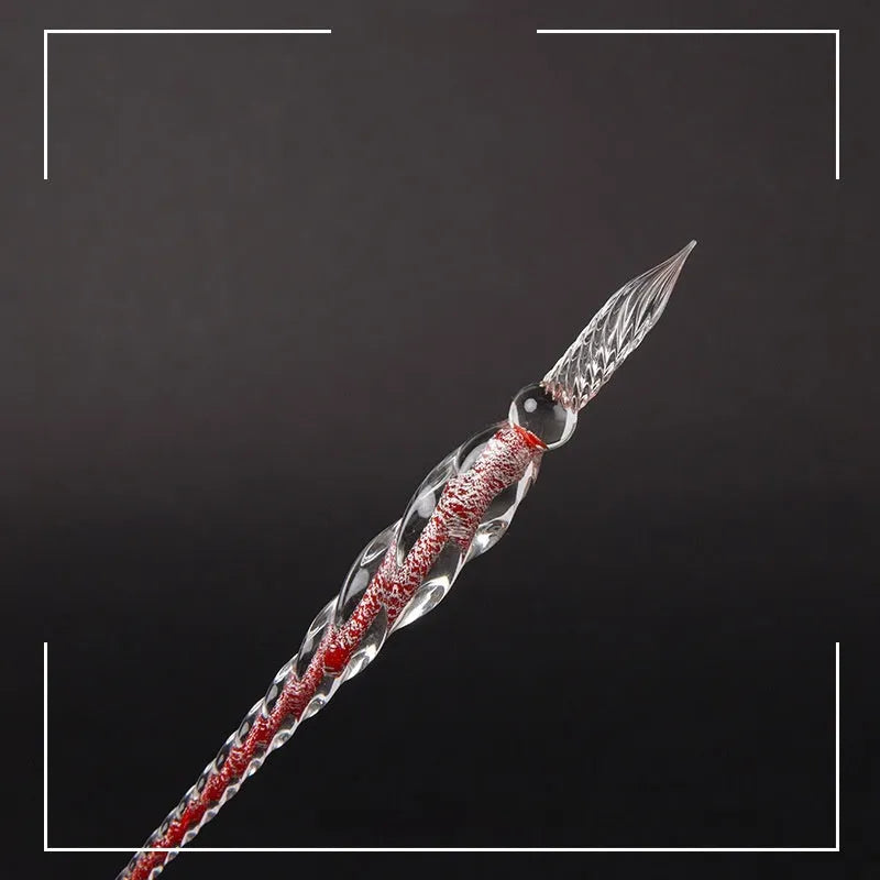 Dipped In Water Art transparent coloured glass crystal pen with abstract design in gift box.