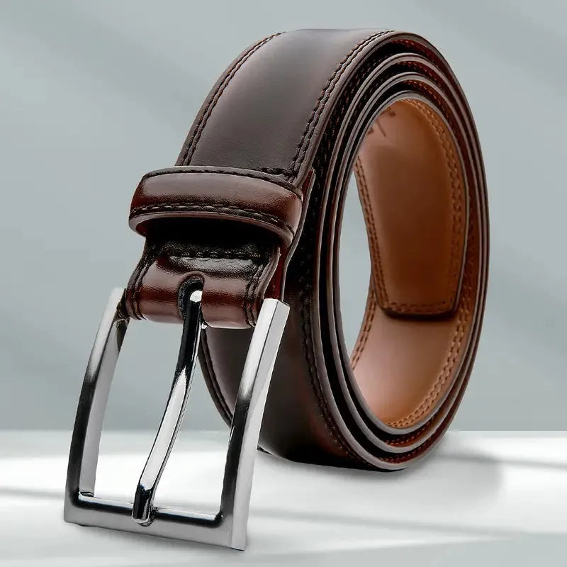 Men's genuine leather casual belt with an alloy buckle shown in a 95 grain pattern.