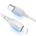 White nylon-braided USB-C to Lightning charging cable for iPhone, 1 metre long