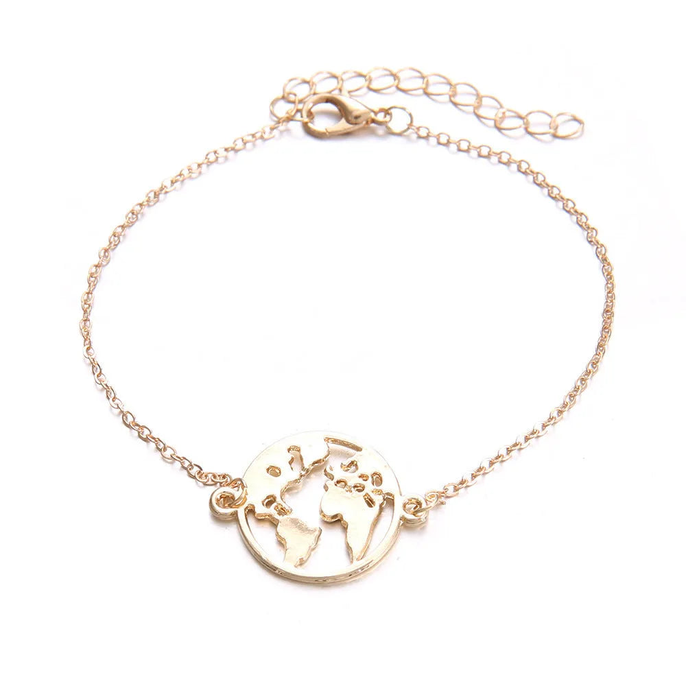 Set of three bohemian-style women's bracelets with aircraft map designs on heart-shaped alloy charms