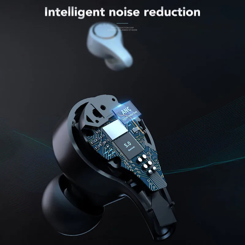 Wireless Bluetooth headset with ANC noise cancellation in black or white colour options