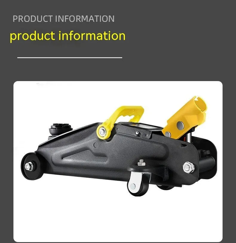 Horizontal hydraulic car lifting jack for low vehicle tyre changes with handle