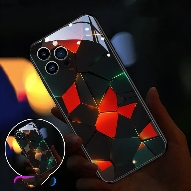 Xpress 14 tempered glass protective case for iPhone with light-up diamond design on a dark background.