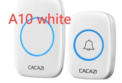 Wireless doorbell kit with plug-in receiver and push button, showing white and black colour options.