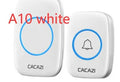 Wireless doorbell kit with plug-in receiver and push button, showing white and black colour options.