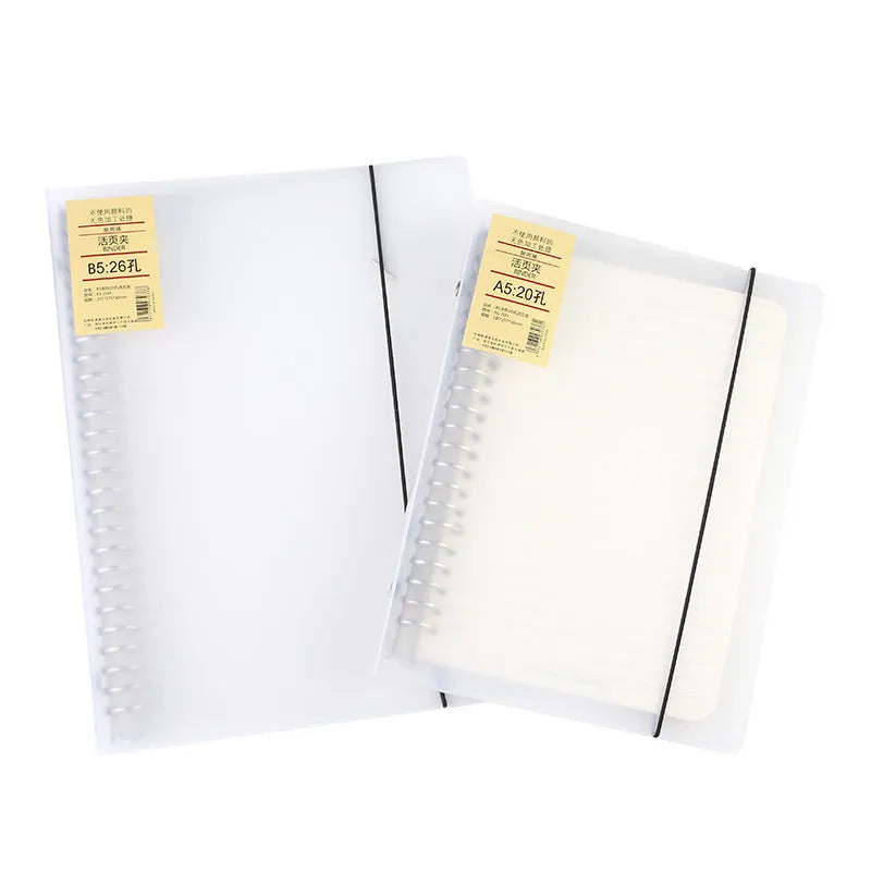 A5 26-hole loose-leaf binder notebook with PP matte cover and horizontal ruled paper
