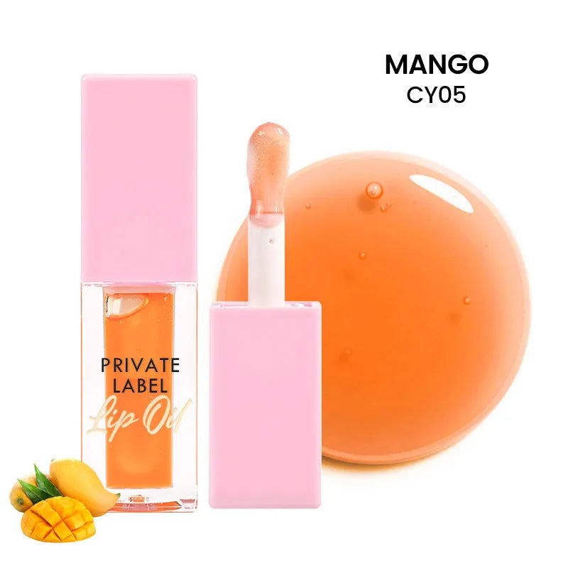 Set of six transparent lip gloss tubes in fruity flavours including cherry and watermelon