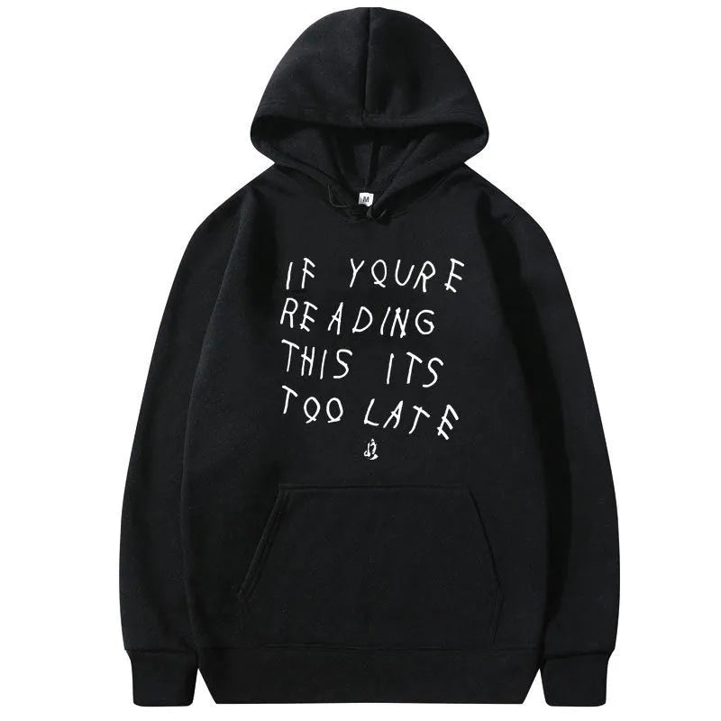 Letter print hoodie for men and women, pullover style, hooded, long sleeves, loose fit in polyester fibre
