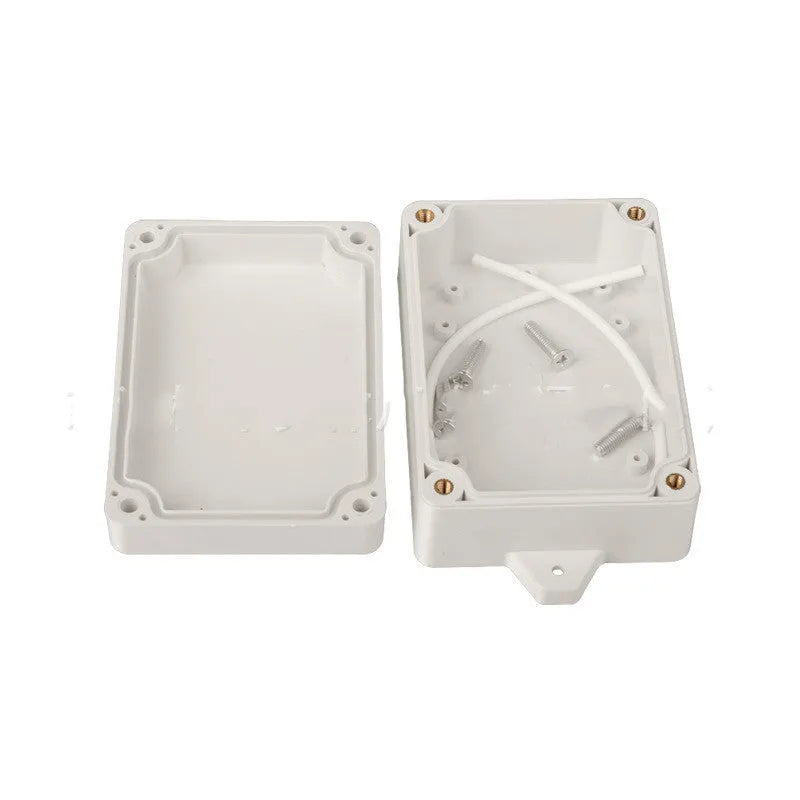 Black ABS plastic waterproof instrument box for security system power supply.