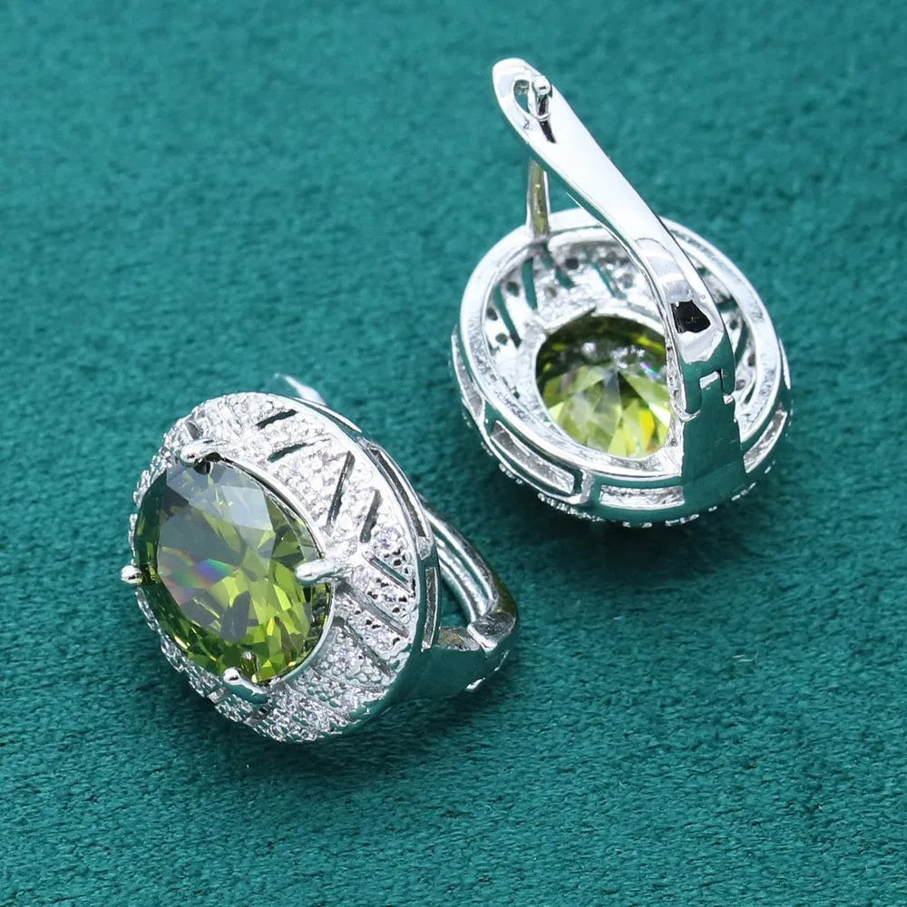 Anti-allergy zircon necklace earring ring set in olive green copper inlaid zircon with electroplated retro pattern