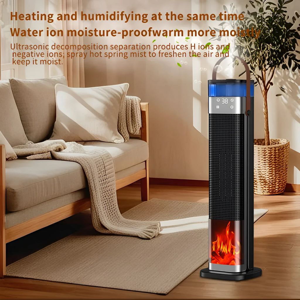 Intelligent vertical heater with humidification function, compact 52.6cm tall design with remote control