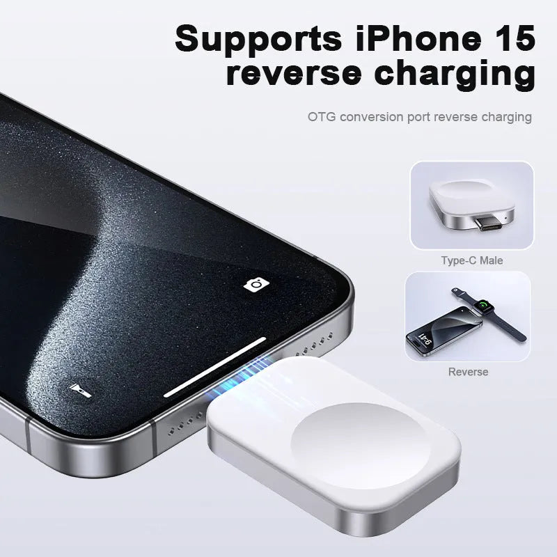 Portable three-in-one magnetic wireless charger with aluminium alloy ring showing detachable cables
