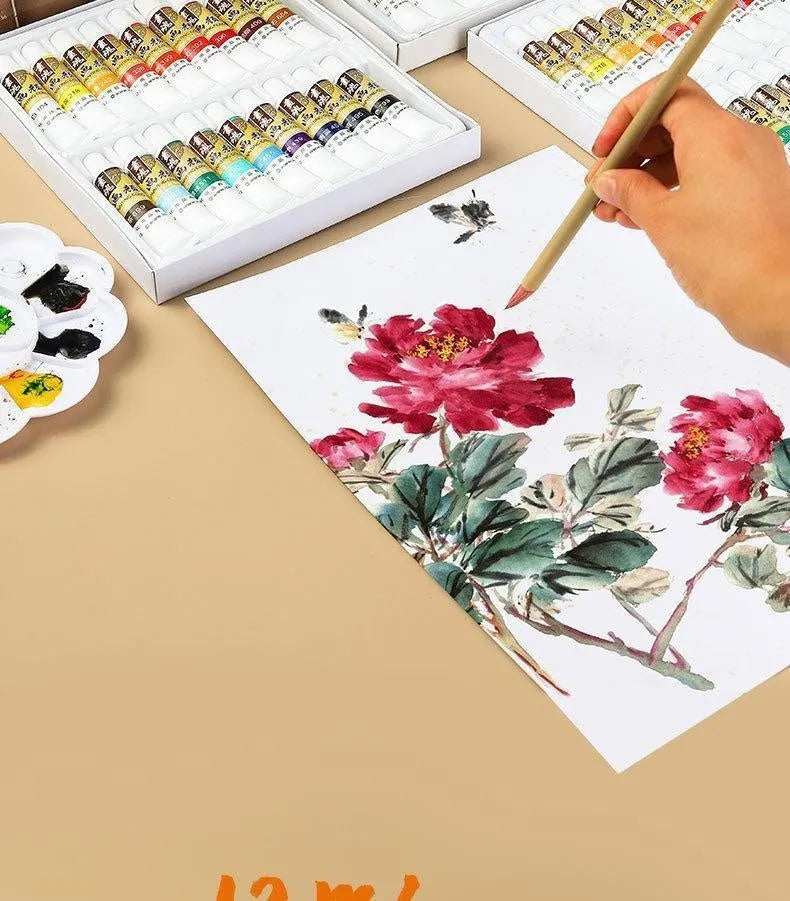 18-colour Chinese painting pigment set with 12ml and 6ml capacities and plant pigment coating pen