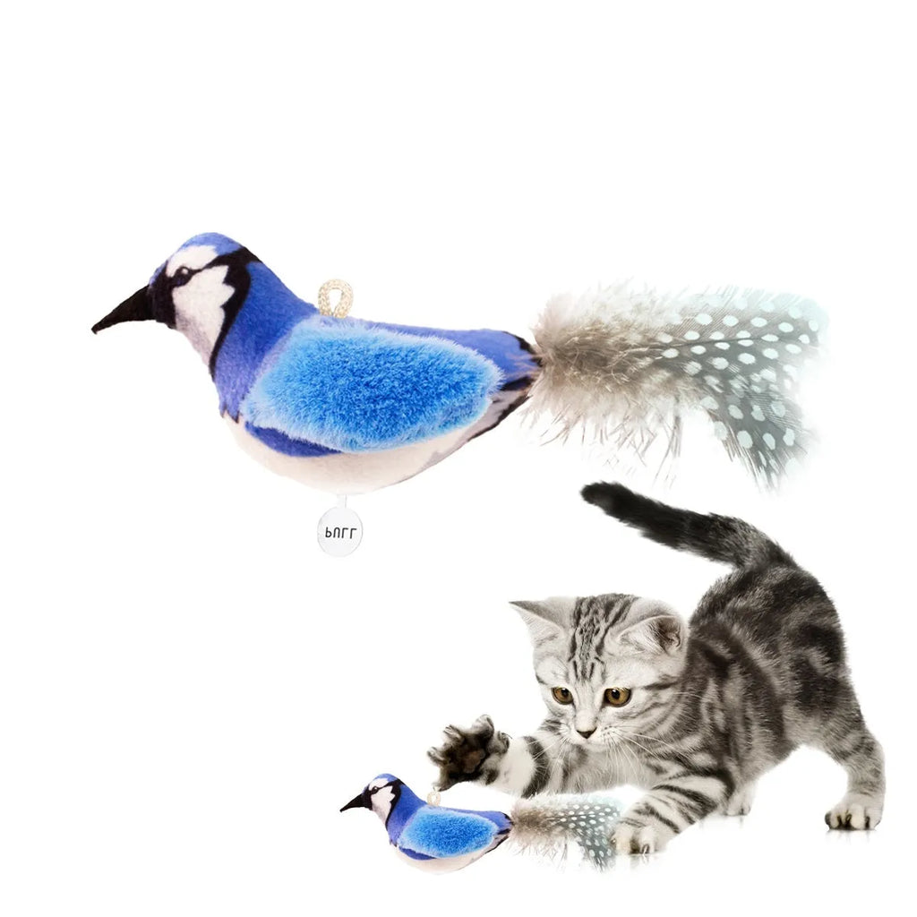 Plush bird simulation cat toy in colourful bird, sparrow, blue kingfisher, or yellow bird colour variants