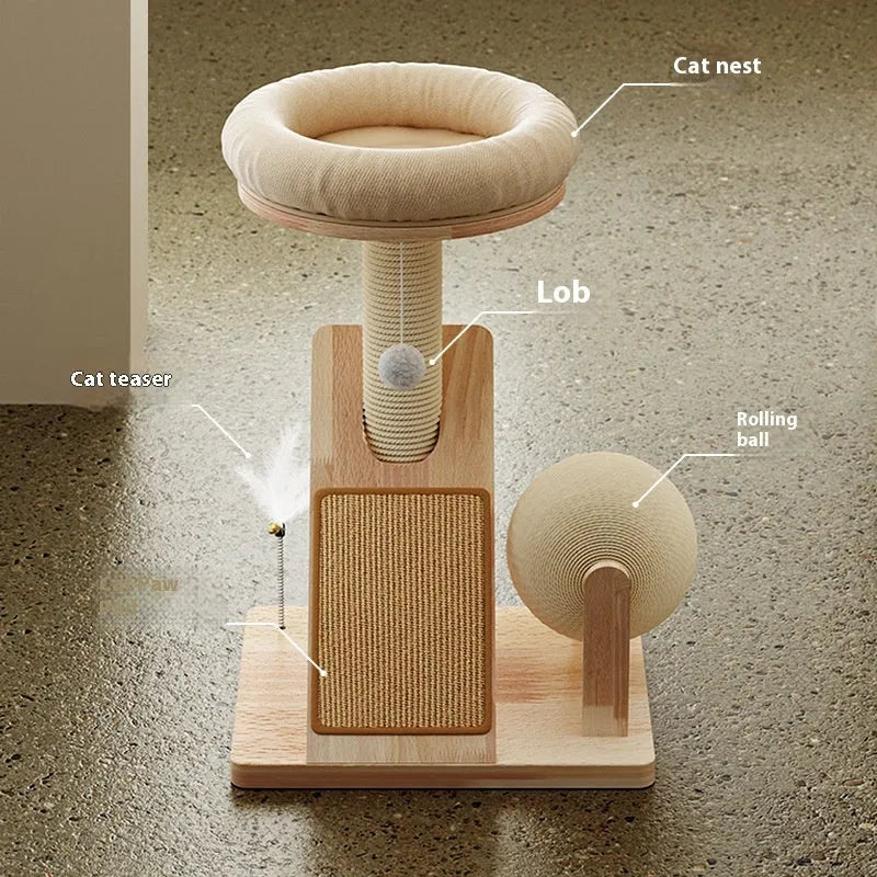 Jute and sisal cat climbing frame with scratching posts and multiple platforms