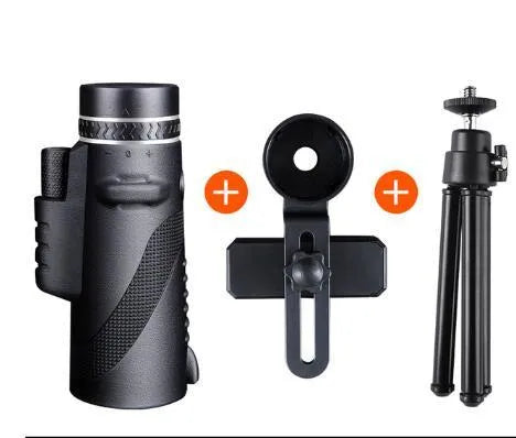 Black 40x60 HD monocular telescope with a 60mm objective lens, shown as a compact handheld device for outdoor viewing.