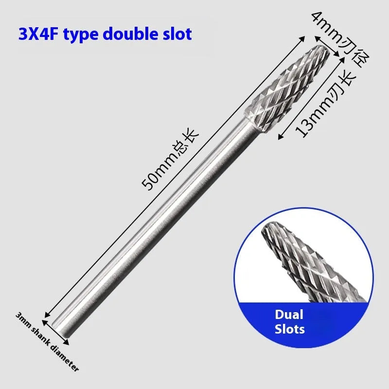 Tungsten steel alloy rotary file with F-shaped cutter for grinding engraving and milling applications
