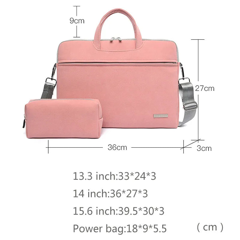 PU leather laptop bag for 13.3 inch MacBook Air with removable shoulder strap, available in black, dark grey, grey, pink