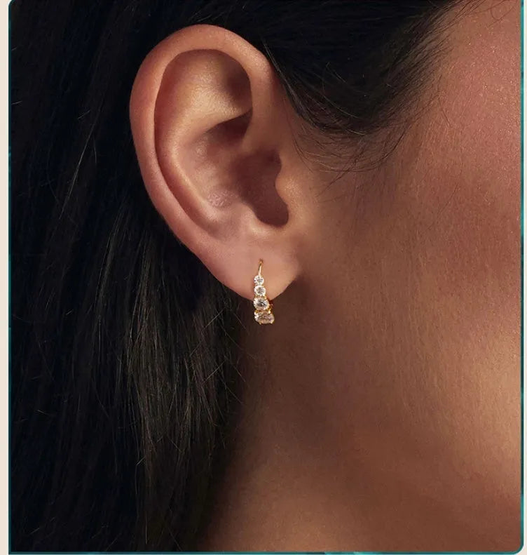 Moissanite ear clip earrings in 925 silver with gold or silver electroplated finish and geometric round shape