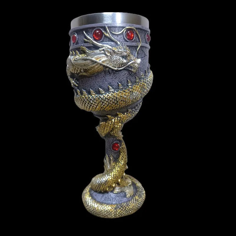 Personalised red wine glass with 3D Chinese dragon design in gold and red colours.