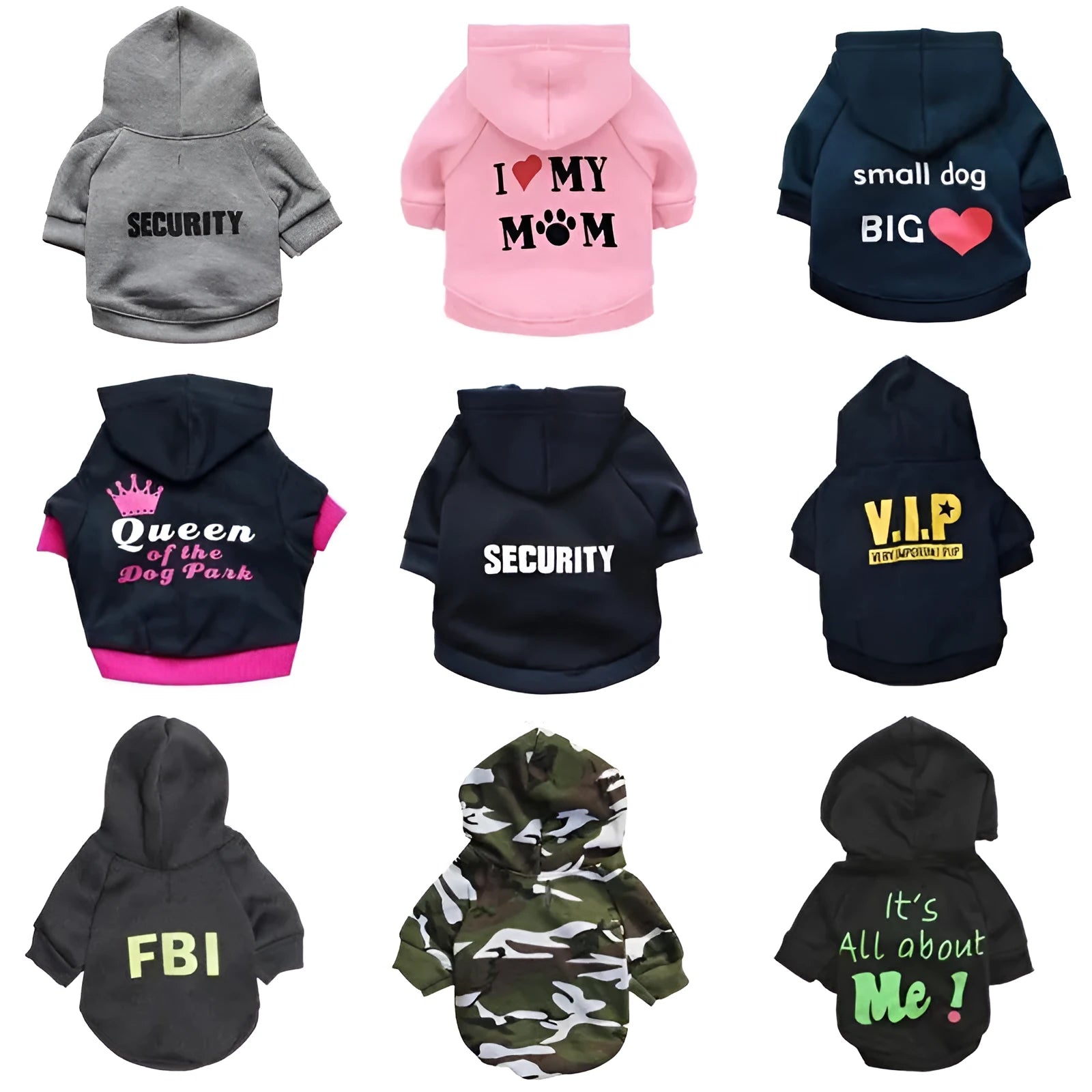 Fleece printed dog clothes in style A, size M, on a small dog showing back length and neck fit