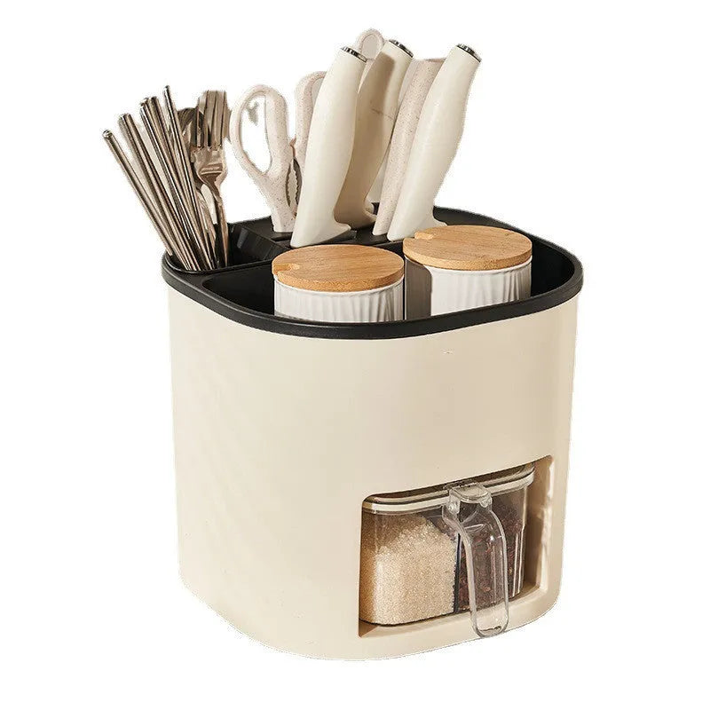 Rotating kitchen storage holder with four compartments for utensils and spices