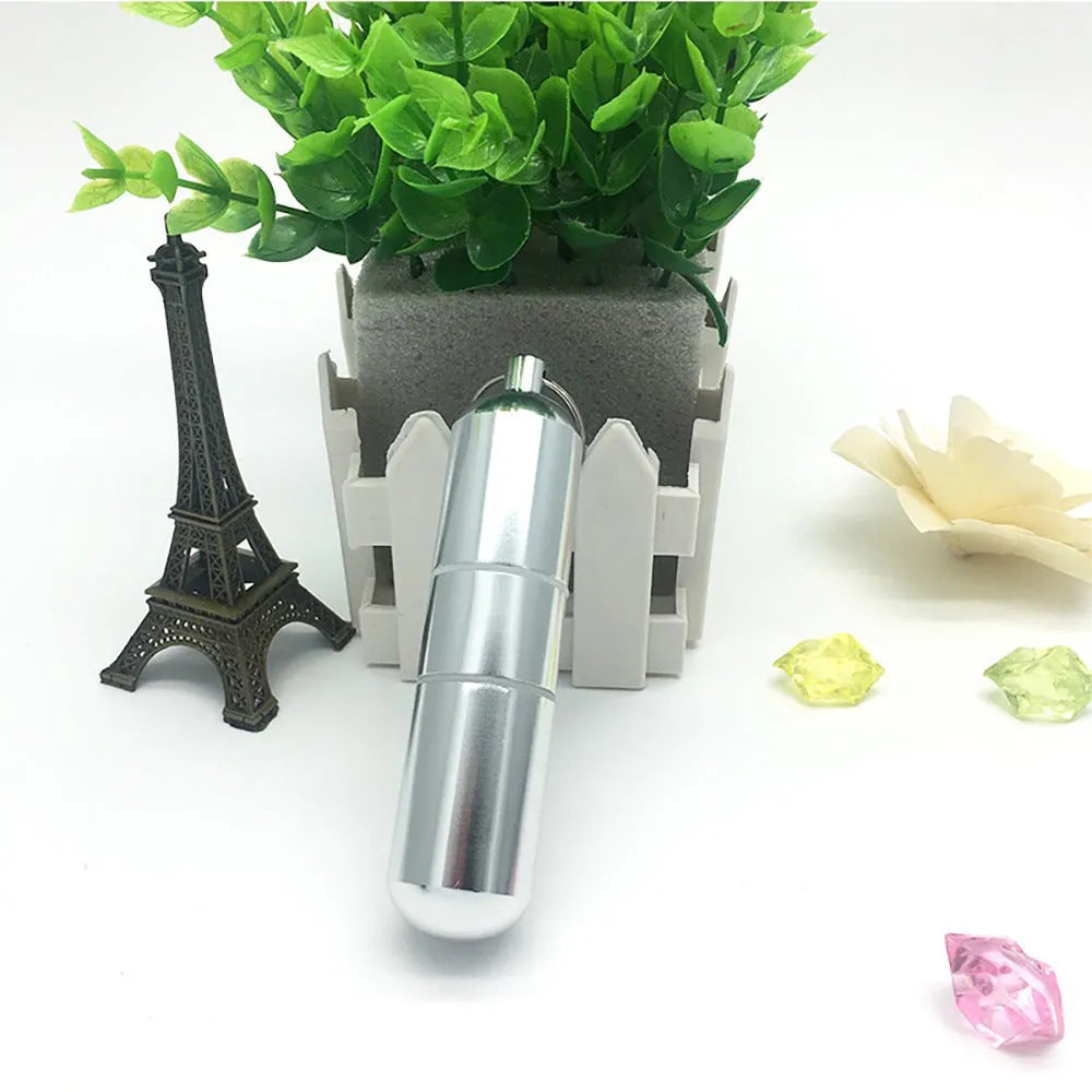 Portable waterproof sealed metal medicine box in aluminium alloy, shown in silver 87mm, granny grey 105mm and lead gray 122mm sizes.