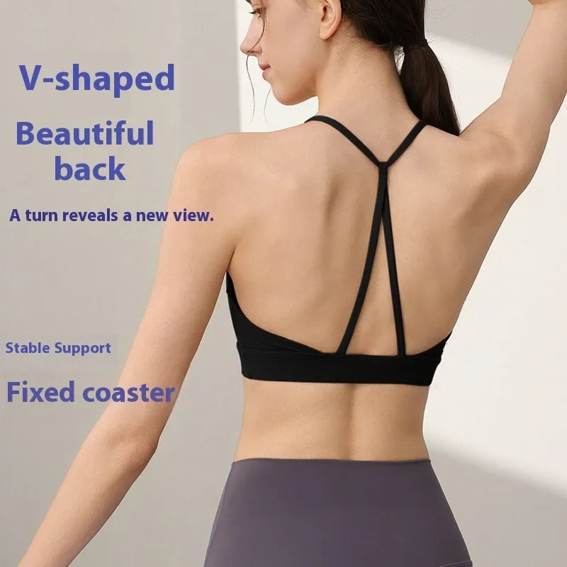 Women's nylon sports vest with fixed double-shoulder straps in various colours for running and yoga