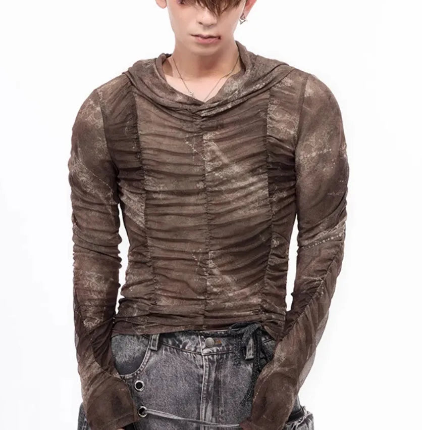 Boys lightweight ice silk bottoming shirt in picture colour with printing pleating design