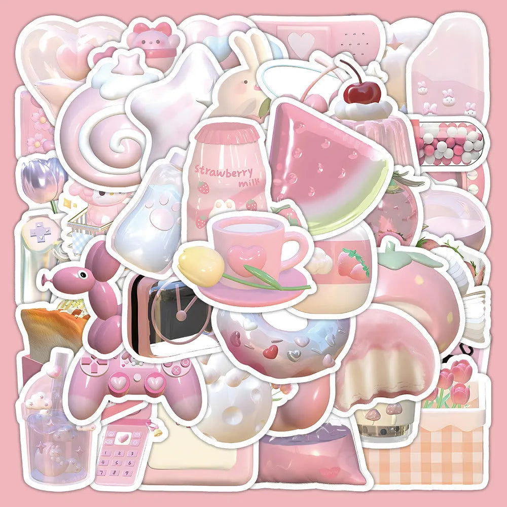 Two sheets of pink girl heart decorative stickers with realistic 3D effect, showing style A and style B patterns.