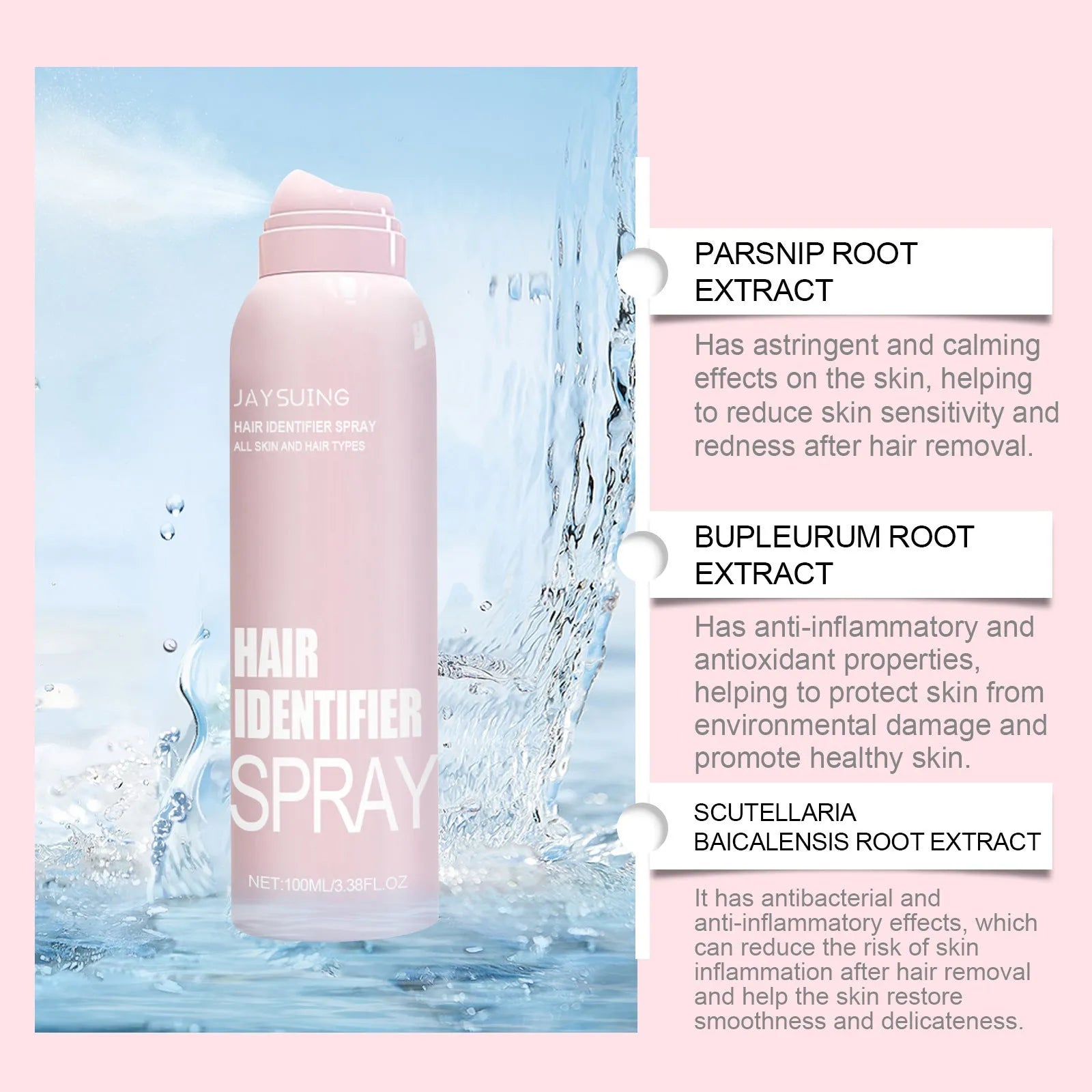 Hair identifier spray 100ml in PET bottle for face shaving and dermaplaning with mint extracts
