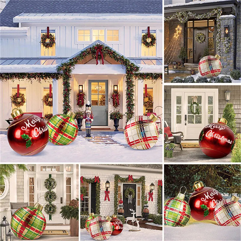 60cm diameter PVC inflatable Christmas ball decoration in bright colours for outdoor use