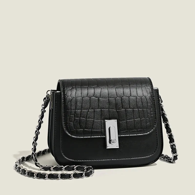 Women's black PU leather cross-body shoulder bag with phone pocket and square shape