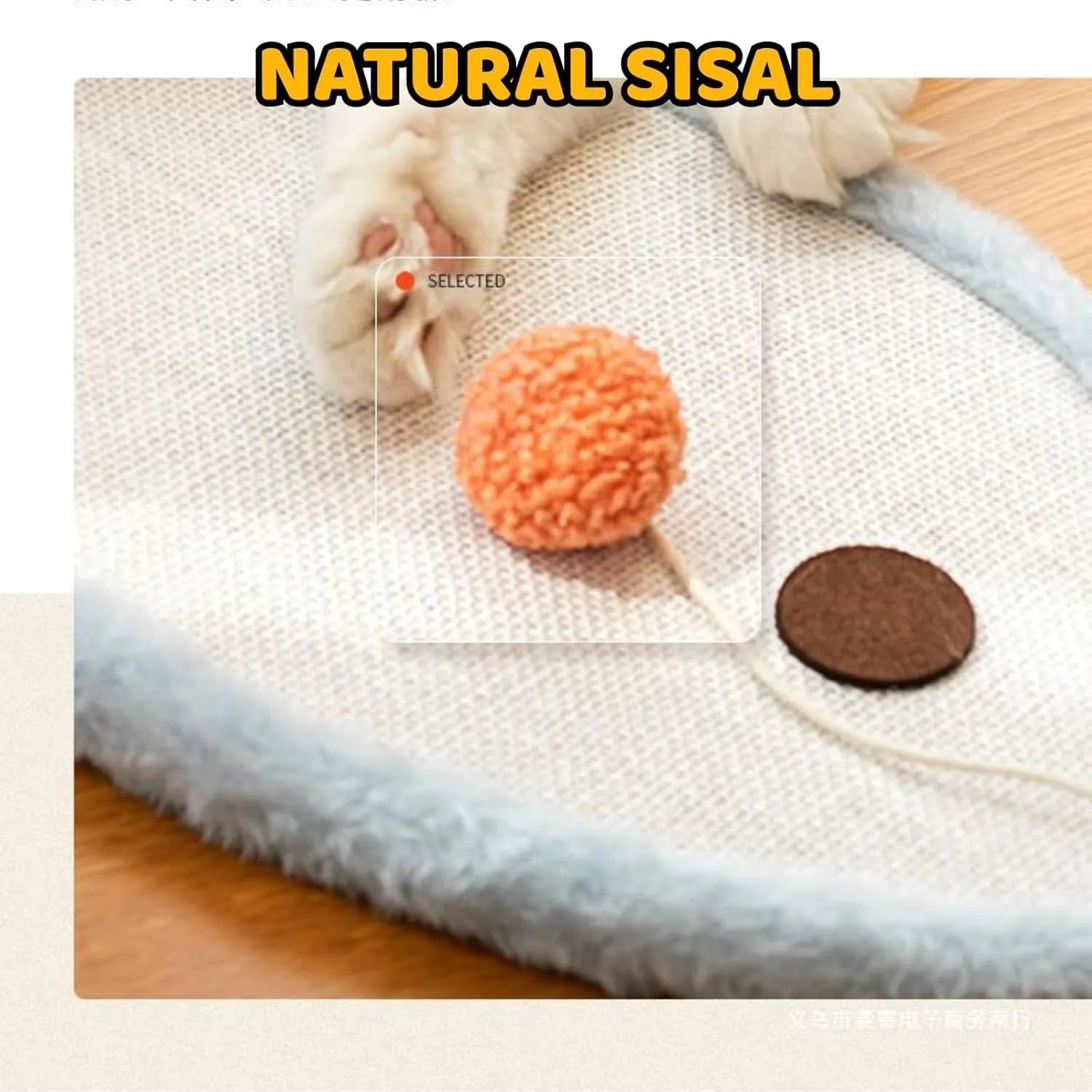 White cat scratching mat with cartoon sleeping cat pattern measuring 410mm by 210mm