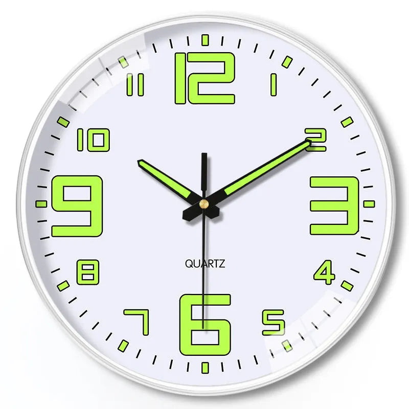 8 inch diameter modern luminous wall clock with plastic shell in colour options YG010, YG011, YG012.