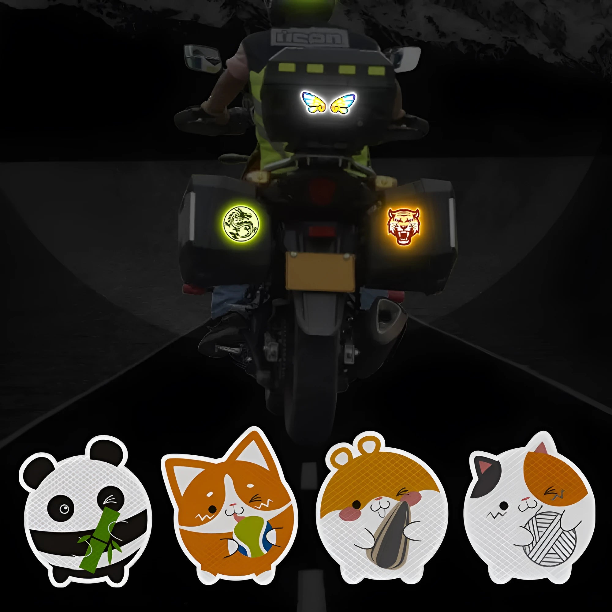 A pair of diamond-grade reflective warning stickers for vehicles, each measuring 9cm by 5cm.