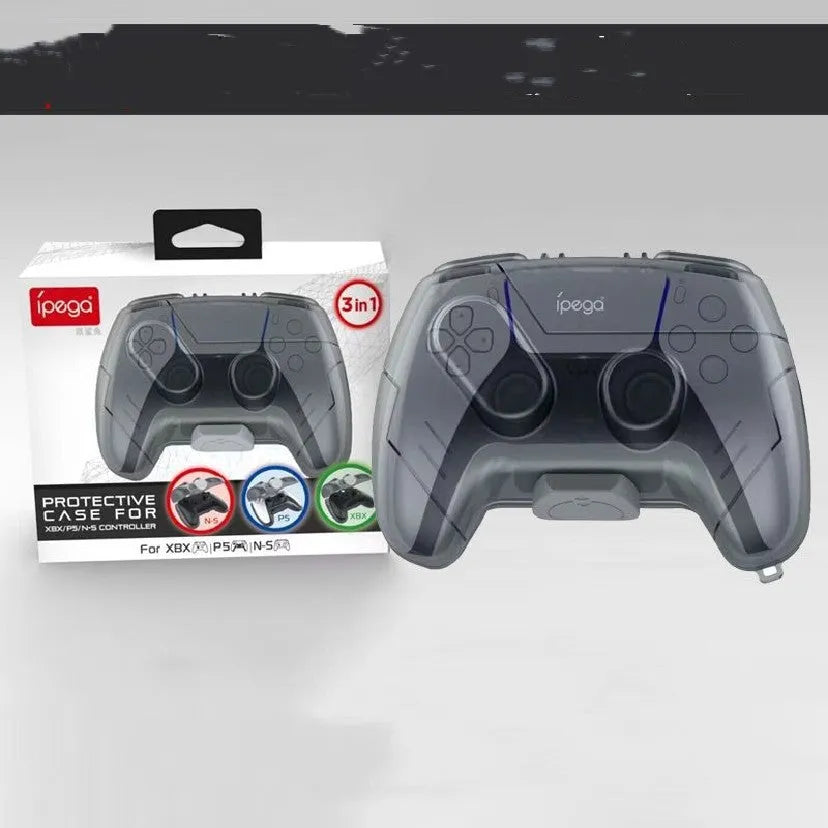 Transparent grey plastic game controller protection box showing hard shell construction